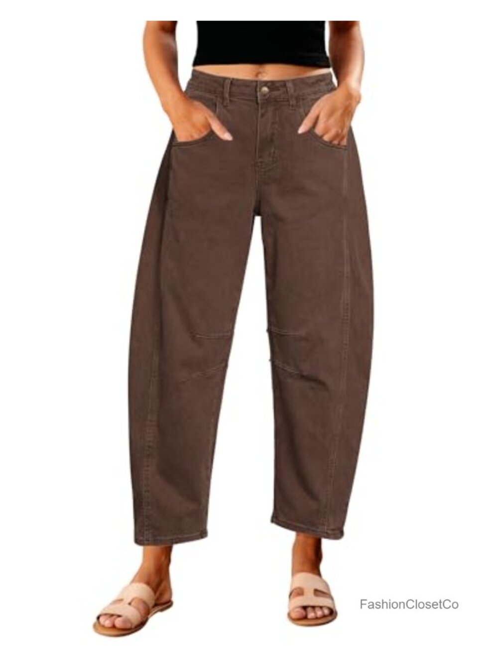 High Waist Baggy Cropped Stretch Denim Jeans Barrel Leg Women